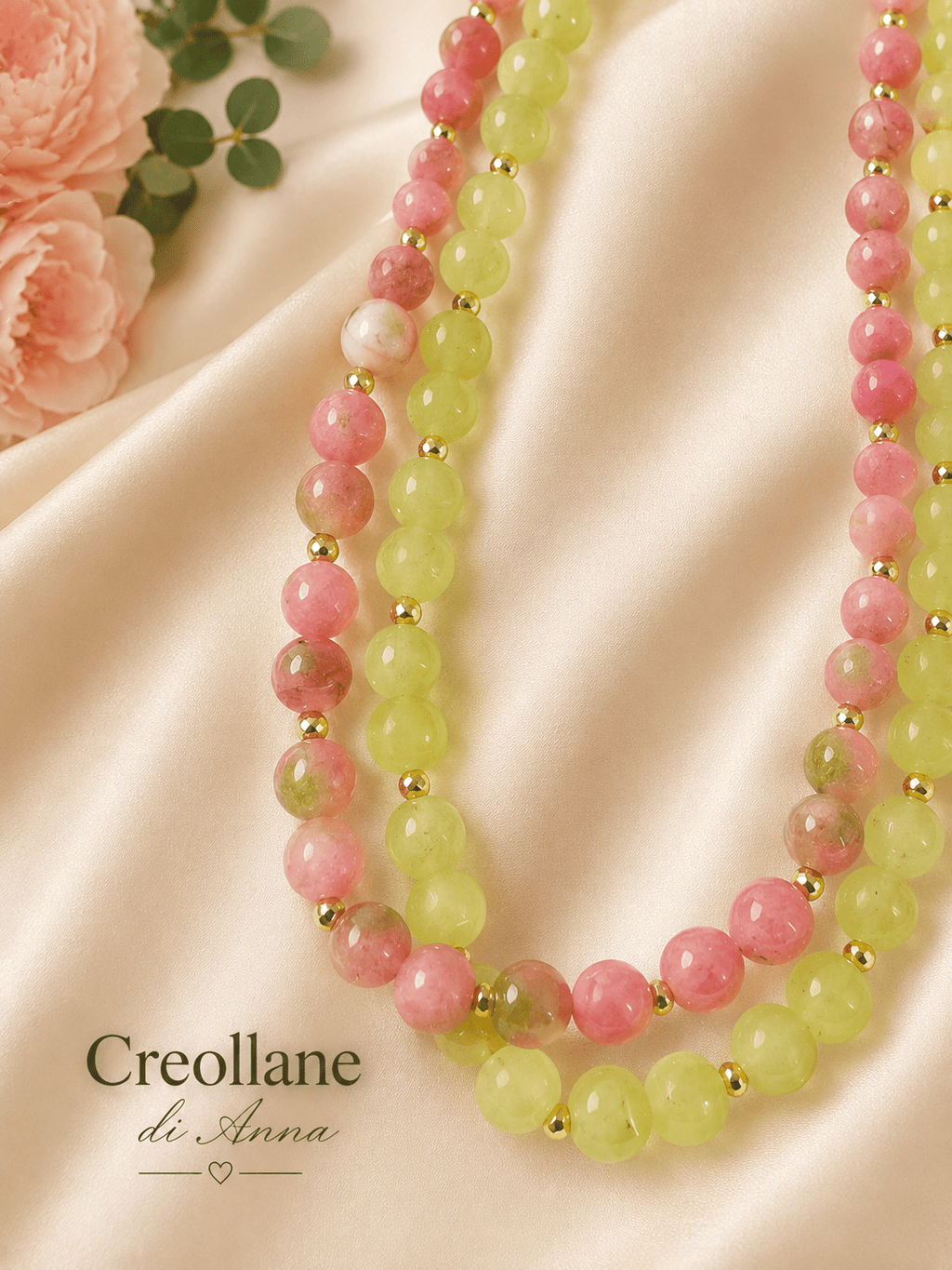 Collane Collana Artigianale Doppio Filo | Serpentino, Quarzite e Ematite Oro | Made in Italy - Handmade Made in Italy