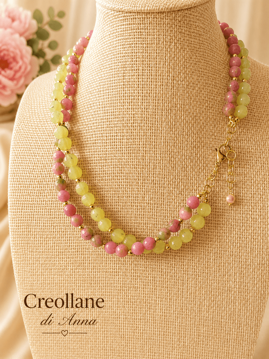 Collane Collana Artigianale Doppio Filo | Serpentino, Quarzite e Ematite Oro | Made in Italy - Handmade Made in Italy
