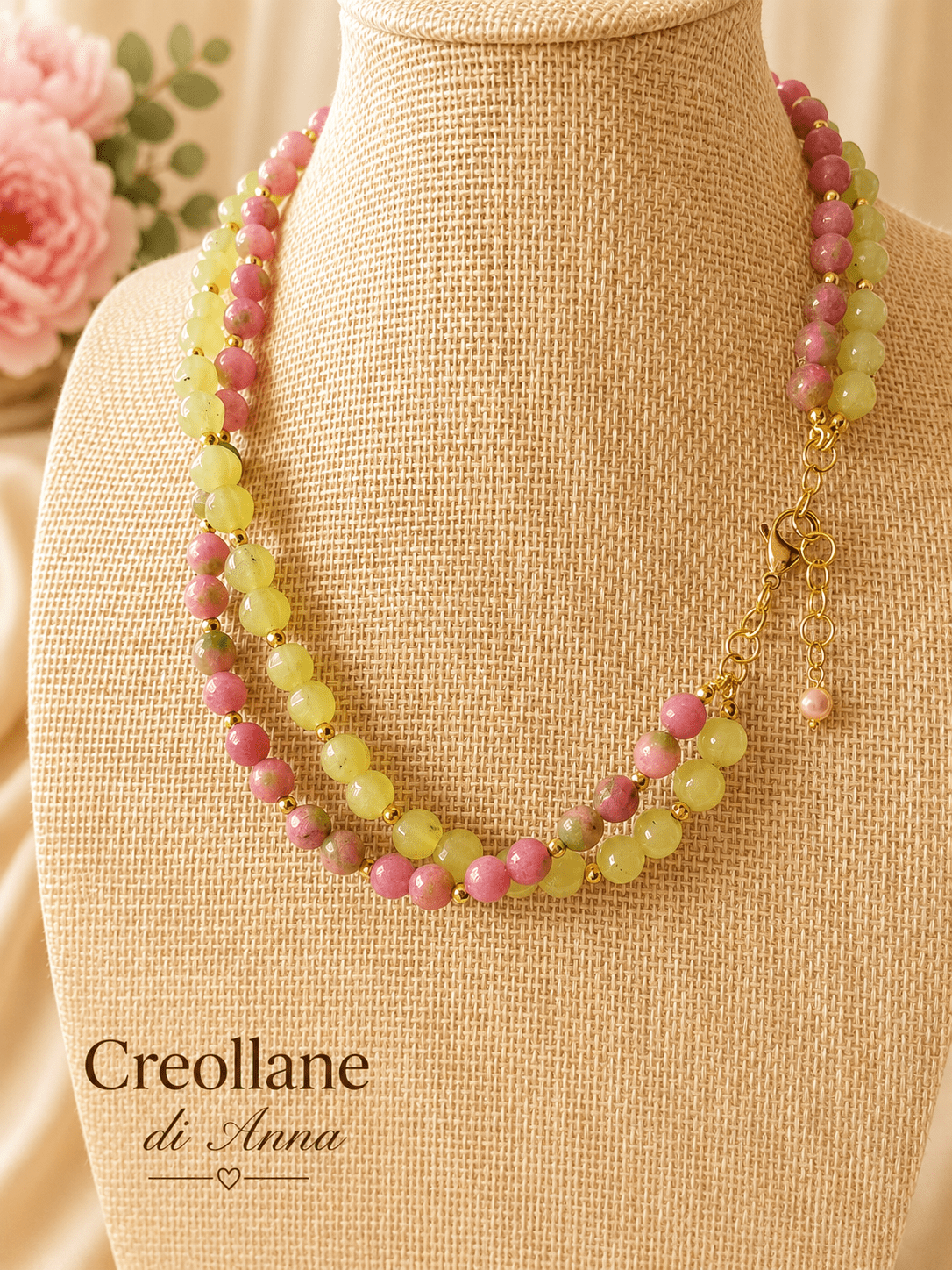 Collane Collana Artigianale Doppio Filo | Serpentino, Quarzite e Ematite Oro | Made in Italy - Handmade Made in Italy