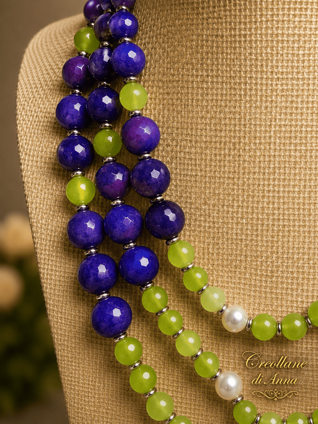 Collane Collana Artigianale Handmade | Agata Blu Viola, Crisoprasio, Perle di Maiorca ed Ematite | Made in Italy - Handmade Made in Italy