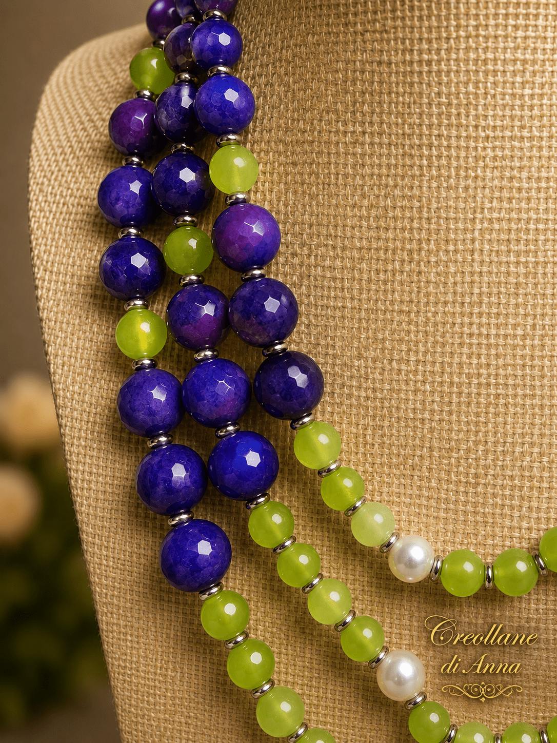 Collane Collana Artigianale Handmade | Agata Blu Viola, Crisoprasio, Perle di Maiorca ed Ematite | Made in Italy - Handmade Made in Italy
