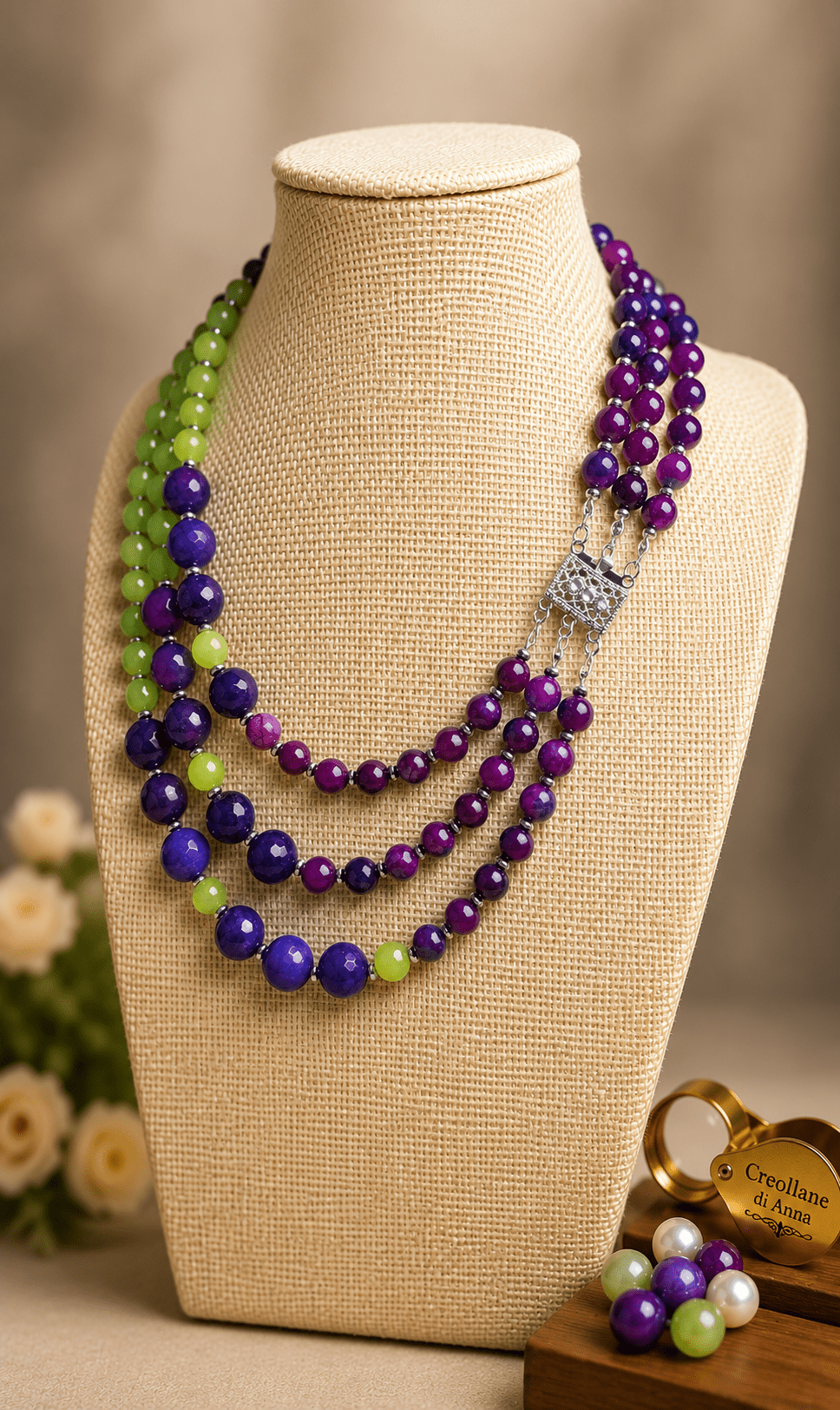 Collane Collana Artigianale Handmade | Agata Blu Viola, Crisoprasio, Perle di Maiorca ed Ematite | Made in Italy - Handmade Made in Italy