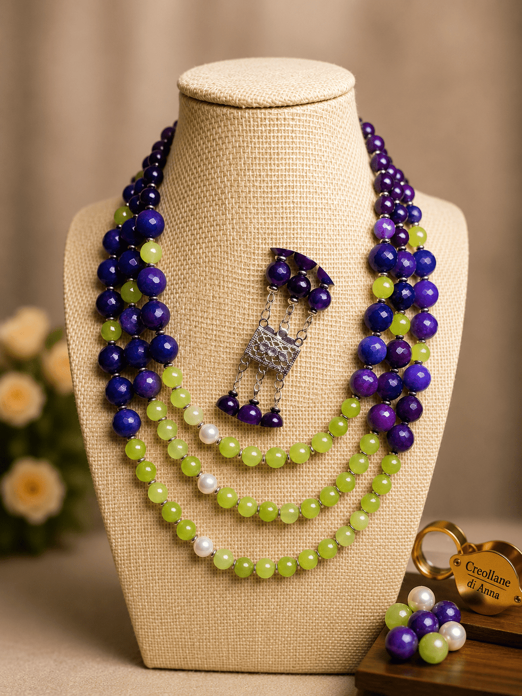 Collane Collana Artigianale Handmade | Agata Blu Viola, Crisoprasio, Perle di Maiorca ed Ematite | Made in Italy - Handmade Made in Italy
