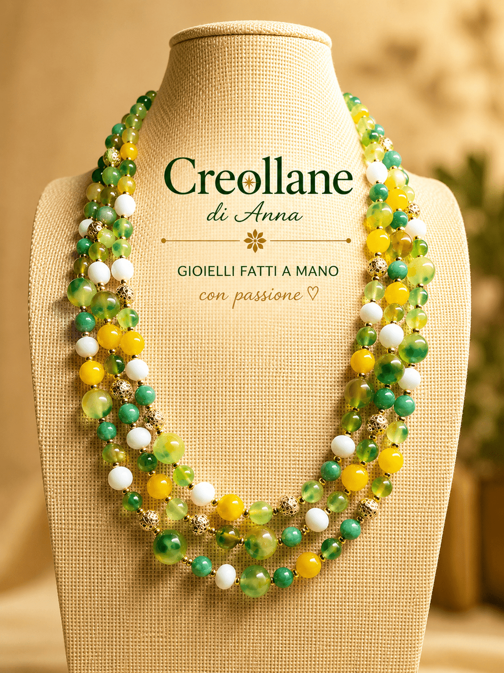 Collane Collana Artigianale Handmade | Agata Gialla, Crisoprasio Verde, Vetro e Inserti Swarovski | Made in Italy - Handmade Made in Italy