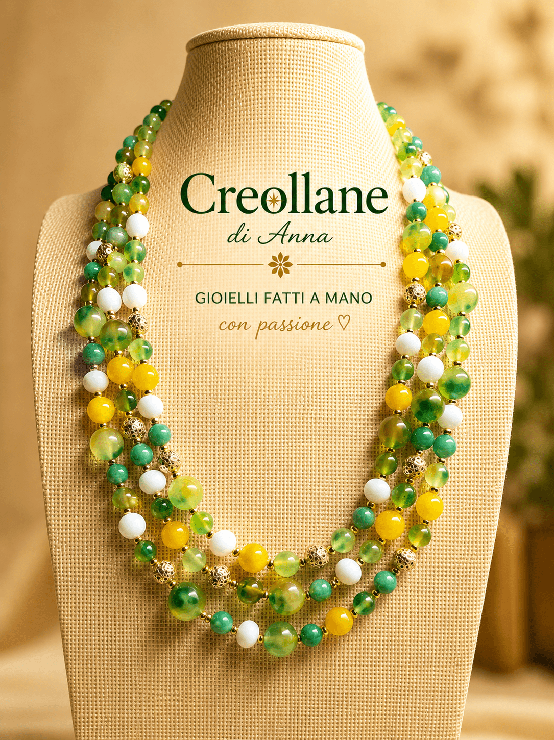 Collane Collana Artigianale Handmade | Agata Gialla, Crisoprasio Verde, Vetro e Inserti Swarovski | Made in Italy - Handmade Made in Italy