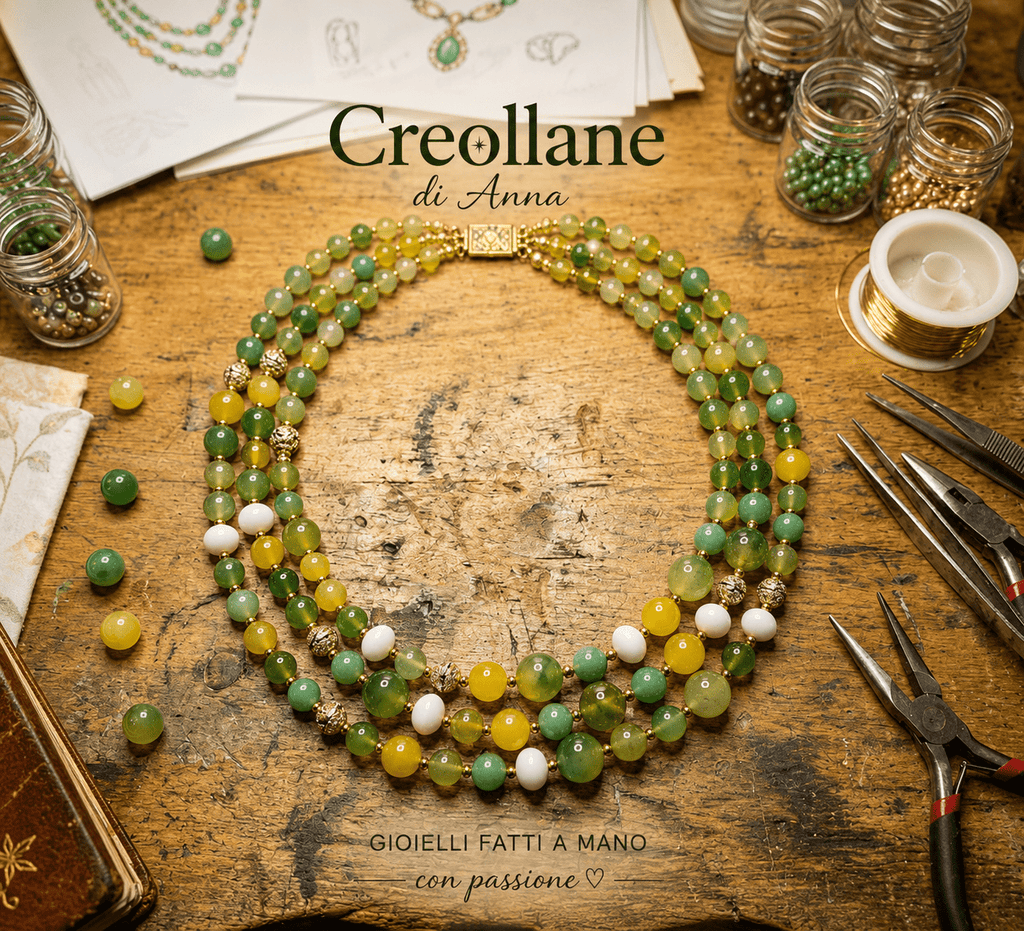 Collane Collana Artigianale Handmade | Agata Gialla, Crisoprasio Verde, Vetro e Inserti Swarovski | Made in Italy - Handmade Made in Italy