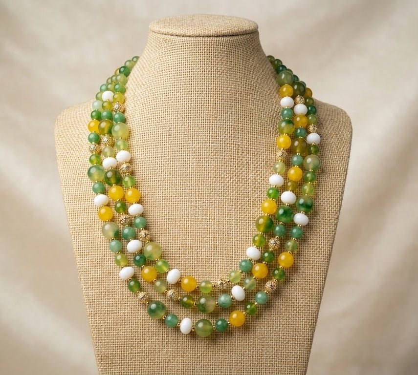 Collane Collana Artigianale Handmade | Agata Gialla, Crisoprasio Verde, Vetro e Inserti Swarovski | Made in Italy - Handmade Made in Italy
