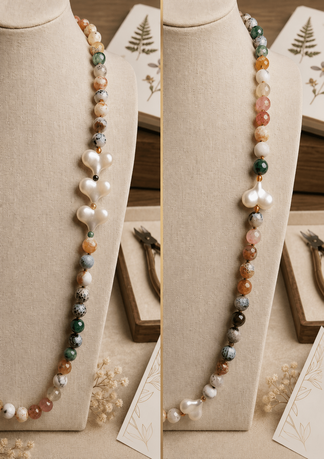 Collane Collana Artigianale Handmade | Agata Pelle di Serpente, Cuoricini Bianchi in Acrilico | Made in Italy - Handmade Made in Italy