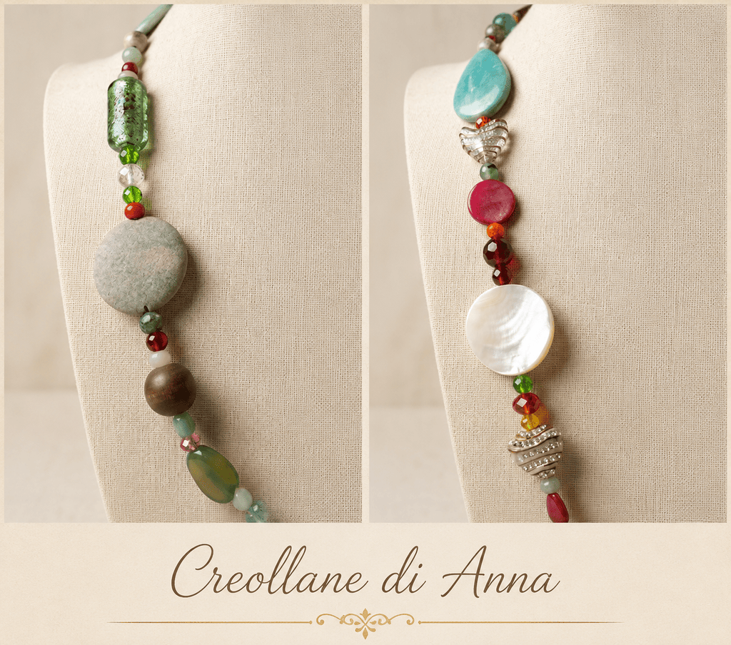 Collane Collana Artigianale Handmade | Agata Tinta, Vetro di Murano e Inserti in Legno | Made in Italy - Handmade Made in Italy