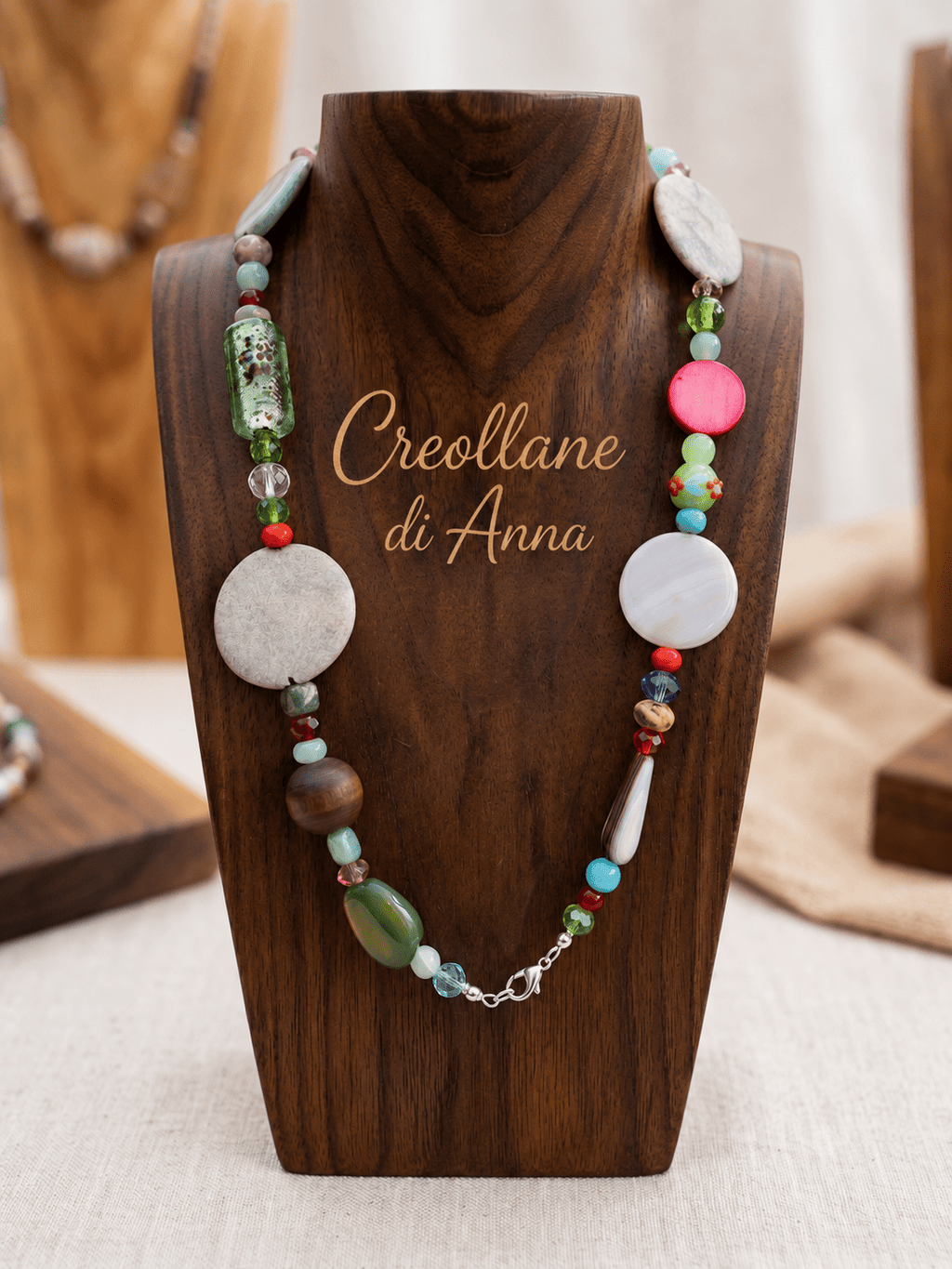 Collane Collana Artigianale Handmade | Agata Tinta, Vetro di Murano e Inserti in Legno | Made in Italy - Handmade Made in Italy