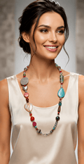 Collane Collana Artigianale Handmade | Agata Tinta, Vetro di Murano e Inserti in Legno | Made in Italy - Handmade Made in Italy