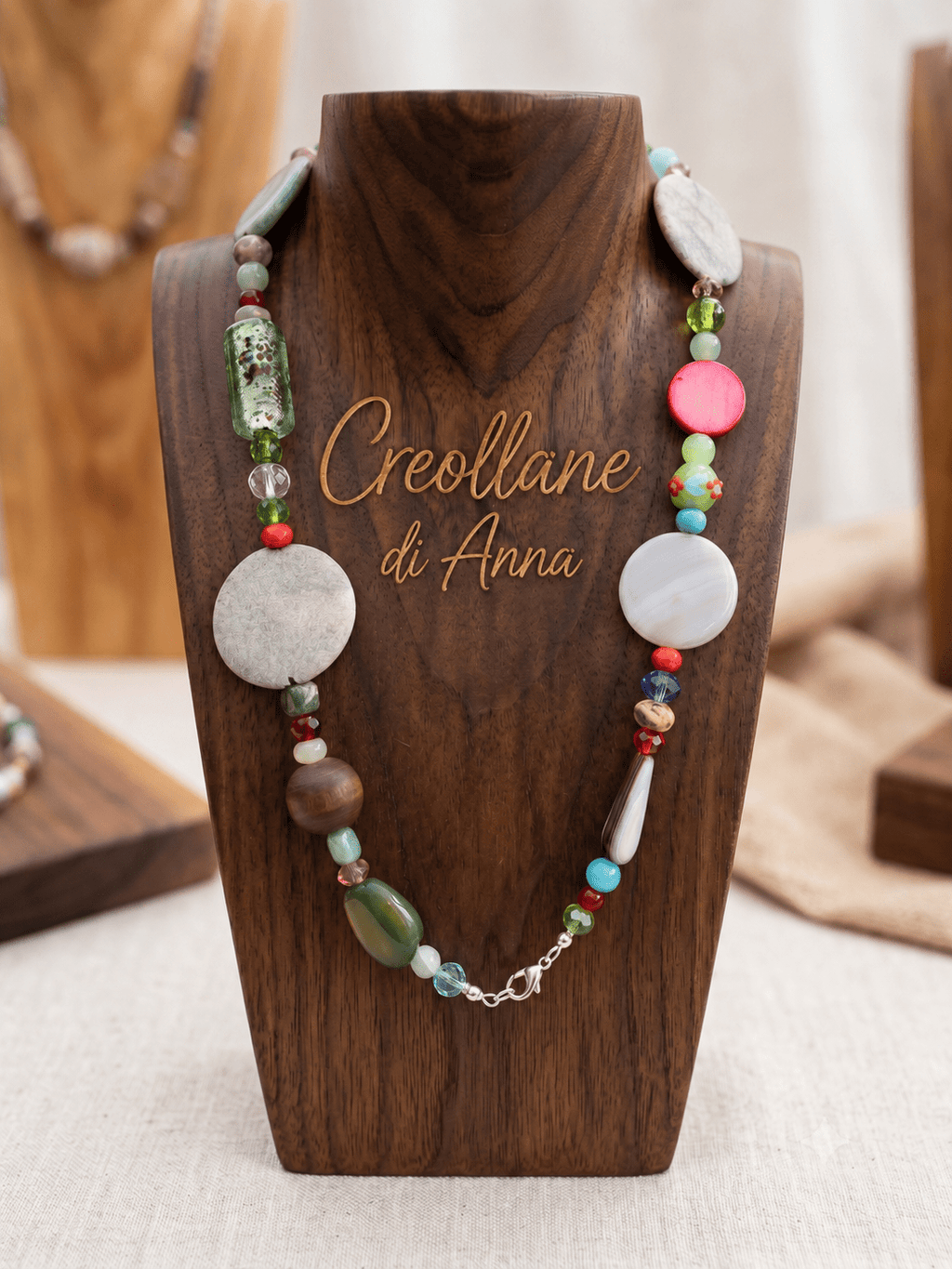 Collane Collana Artigianale Handmade | Agata Tinta, Vetro di Murano e Inserti in Legno | Made in Italy - Handmade Made in Italy