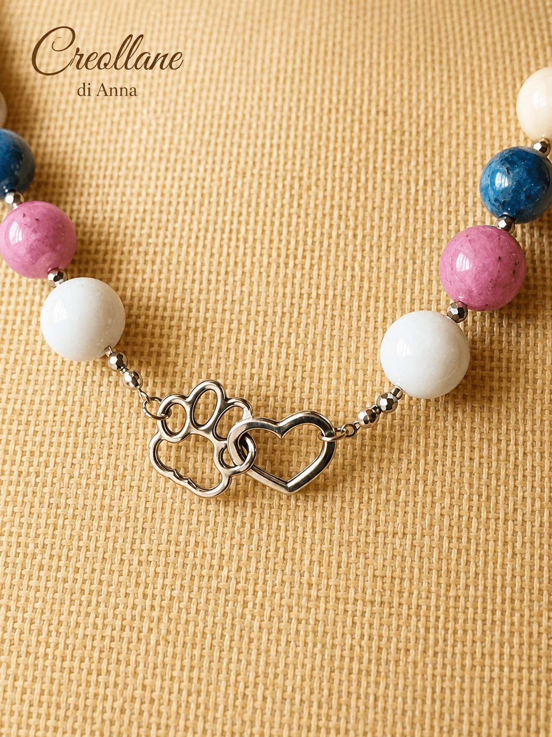 Collane Collana Artigianale Handmade | Agata Tonda, Ematite Silver e Charm Cuore & Zampetta | Made in Italy - Handmade Made in Italy