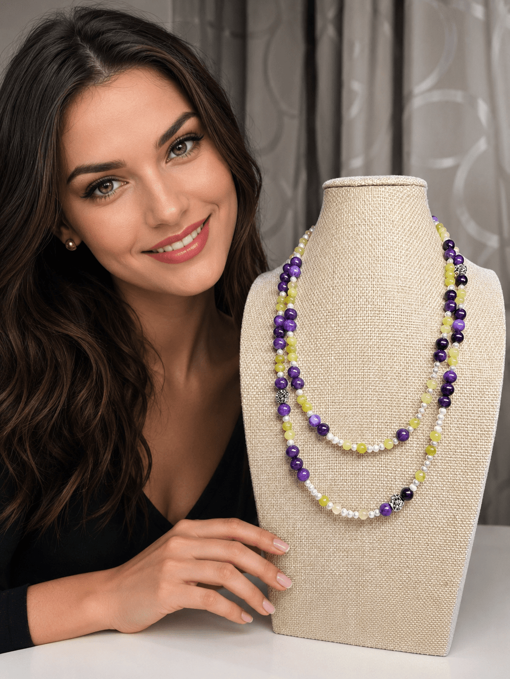Collane Collana Artigianale Handmade | Agata Viola, Serpentino Verde e Perle con Charm | Made in Italy - Handmade Made in Italy
