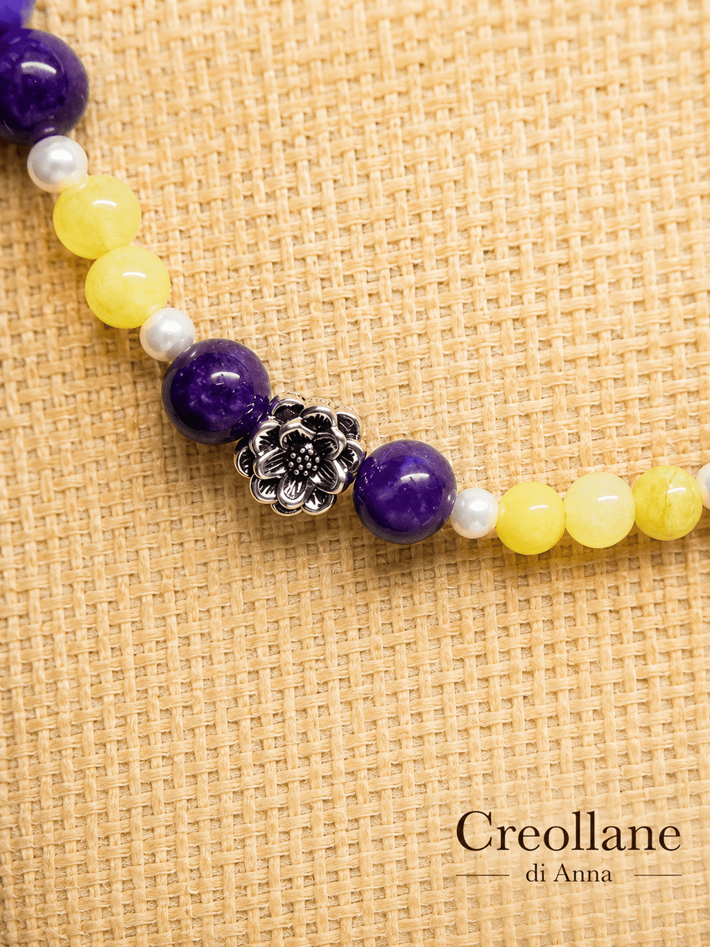 Collane Collana Artigianale Handmade | Agata Viola, Serpentino Verde e Perle con Charm | Made in Italy - Handmade Made in Italy