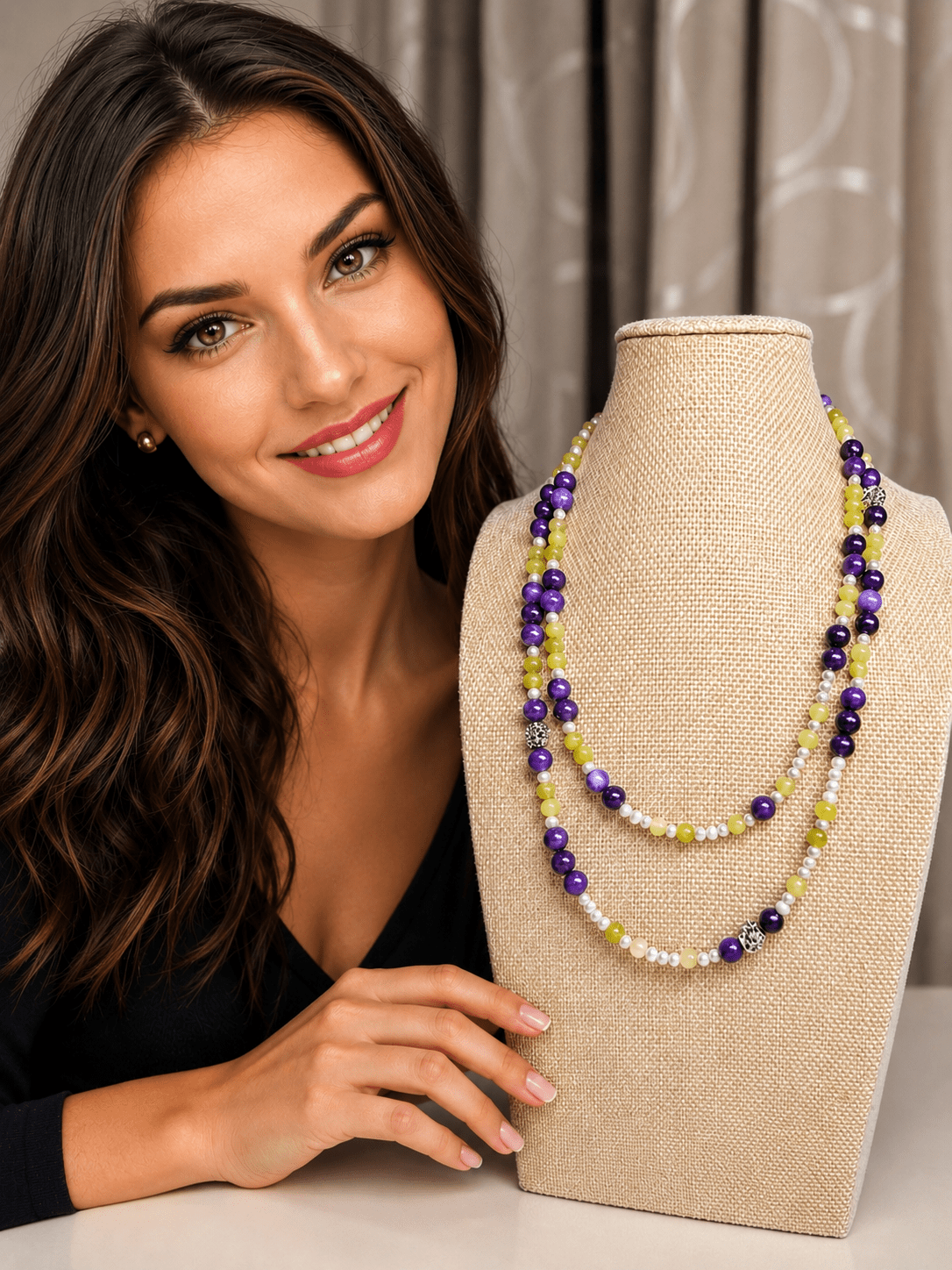 Collane Collana Artigianale Handmade | Agata Viola, Serpentino Verde e Perle con Charm | Made in Italy - Handmade Made in Italy