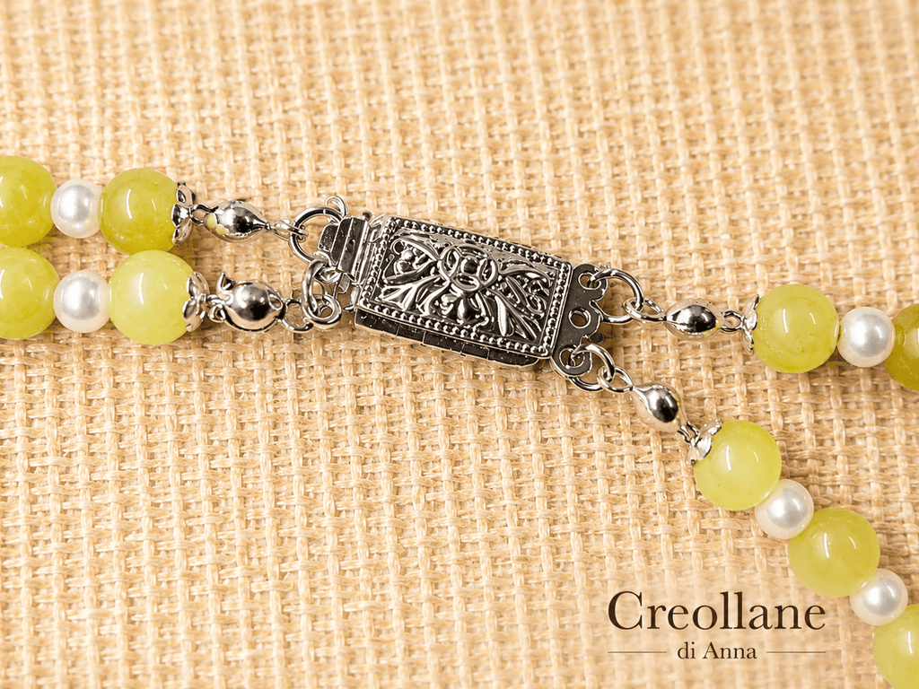 Collane Collana Artigianale Handmade | Agata Viola, Serpentino Verde e Perle con Charm | Made in Italy - Handmade Made in Italy