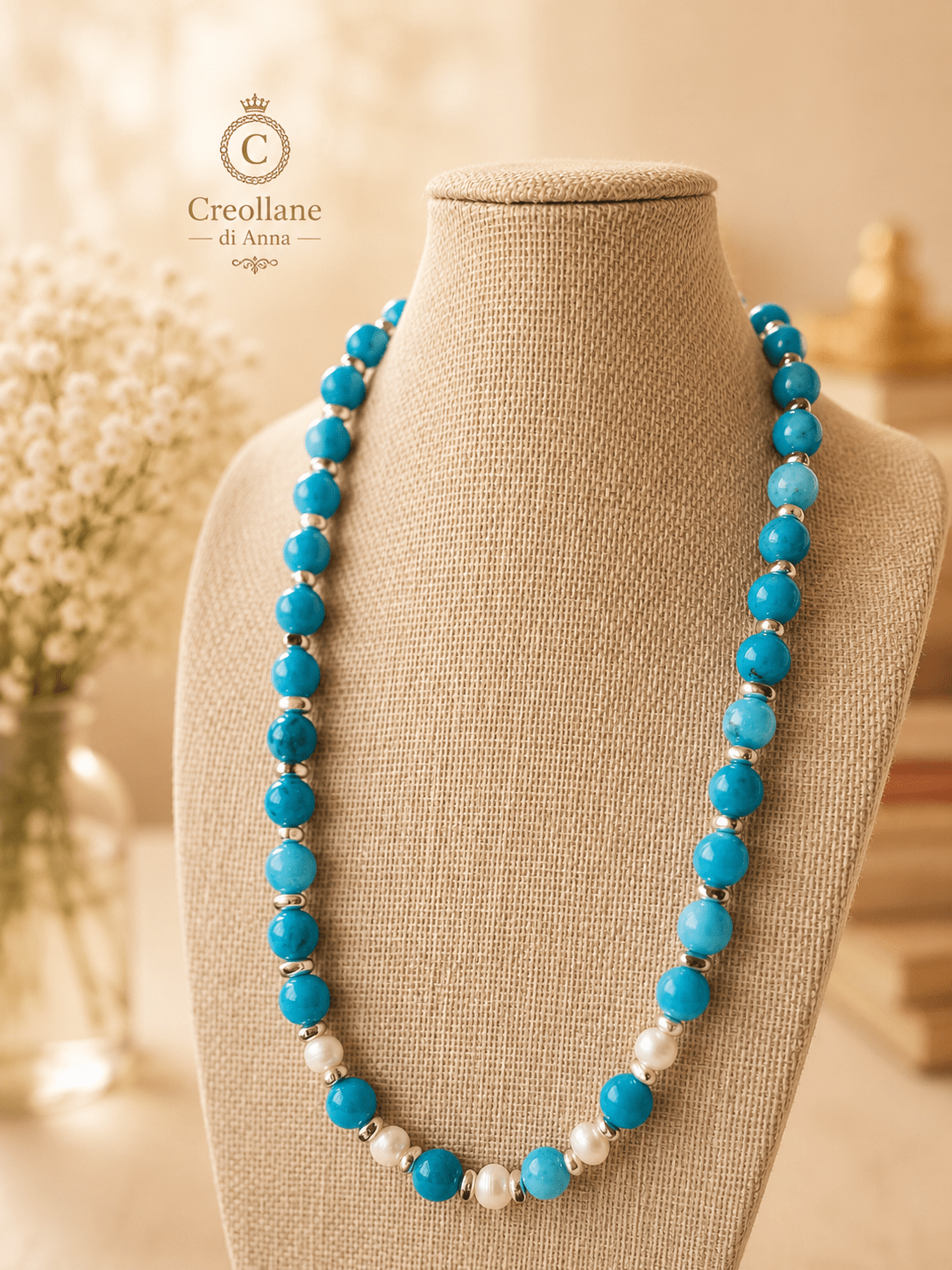 Collane Collana Artigianale Handmade | Amazzonite, Ematite Silver e Perle Naturali di Fiume | Made in Italy - Handmade Made in Italy