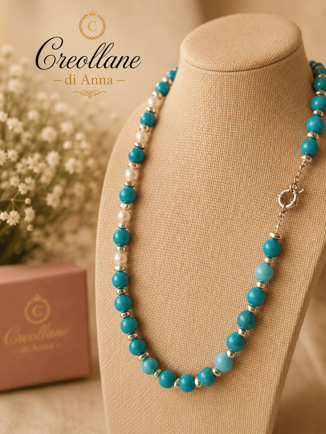 Collane Collana Artigianale Handmade | Amazzonite, Ematite Silver e Perle Naturali di Fiume | Made in Italy - Handmade Made in Italy
