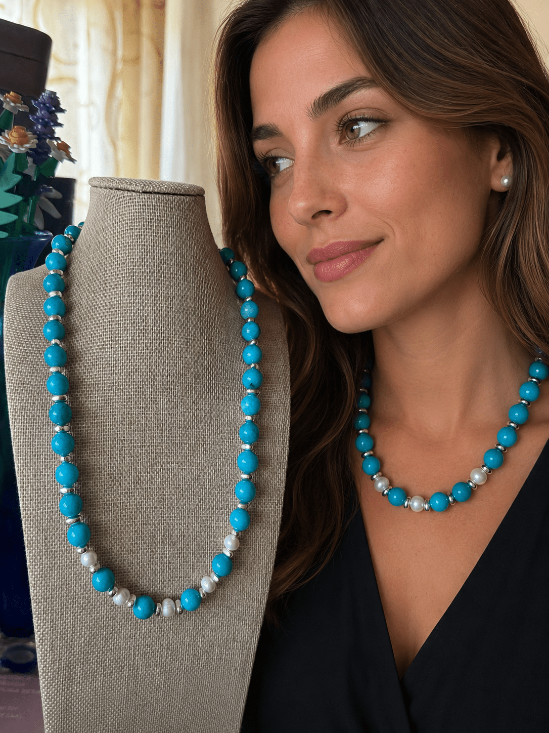 Collane Collana Artigianale Handmade | Amazzonite, Ematite Silver e Perle Naturali di Fiume | Made in Italy - Handmade Made in Italy