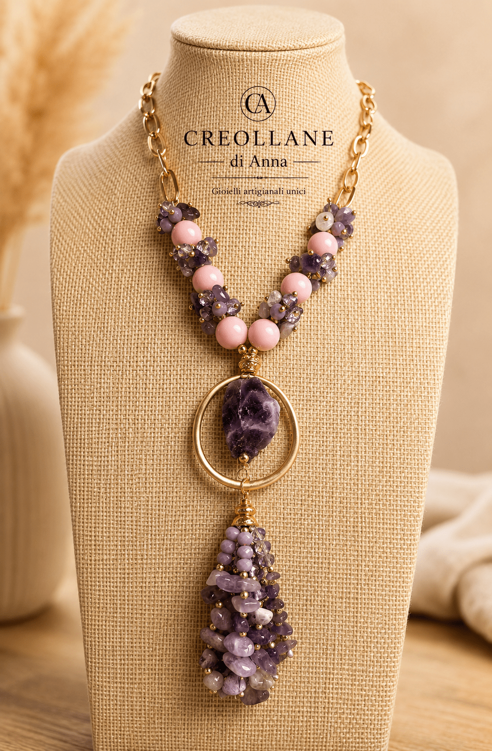 Collane Collana Artigianale Handmade | Ametista, Opale Rosa e Cristalli | Made in Italy - Handmade Made in Italy