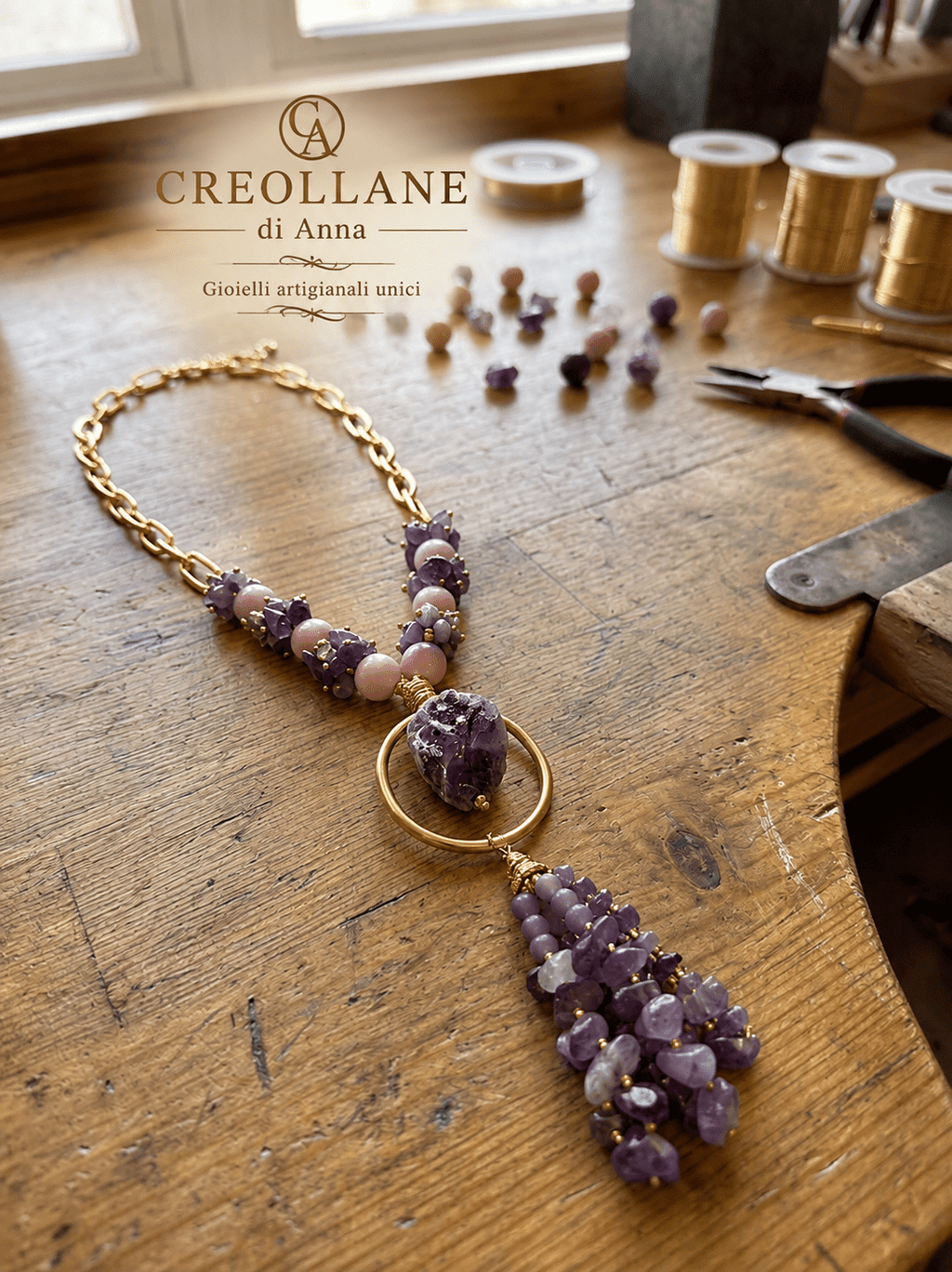 Collane Collana Artigianale Handmade | Ametista, Opale Rosa e Cristalli | Made in Italy - Handmade Made in Italy