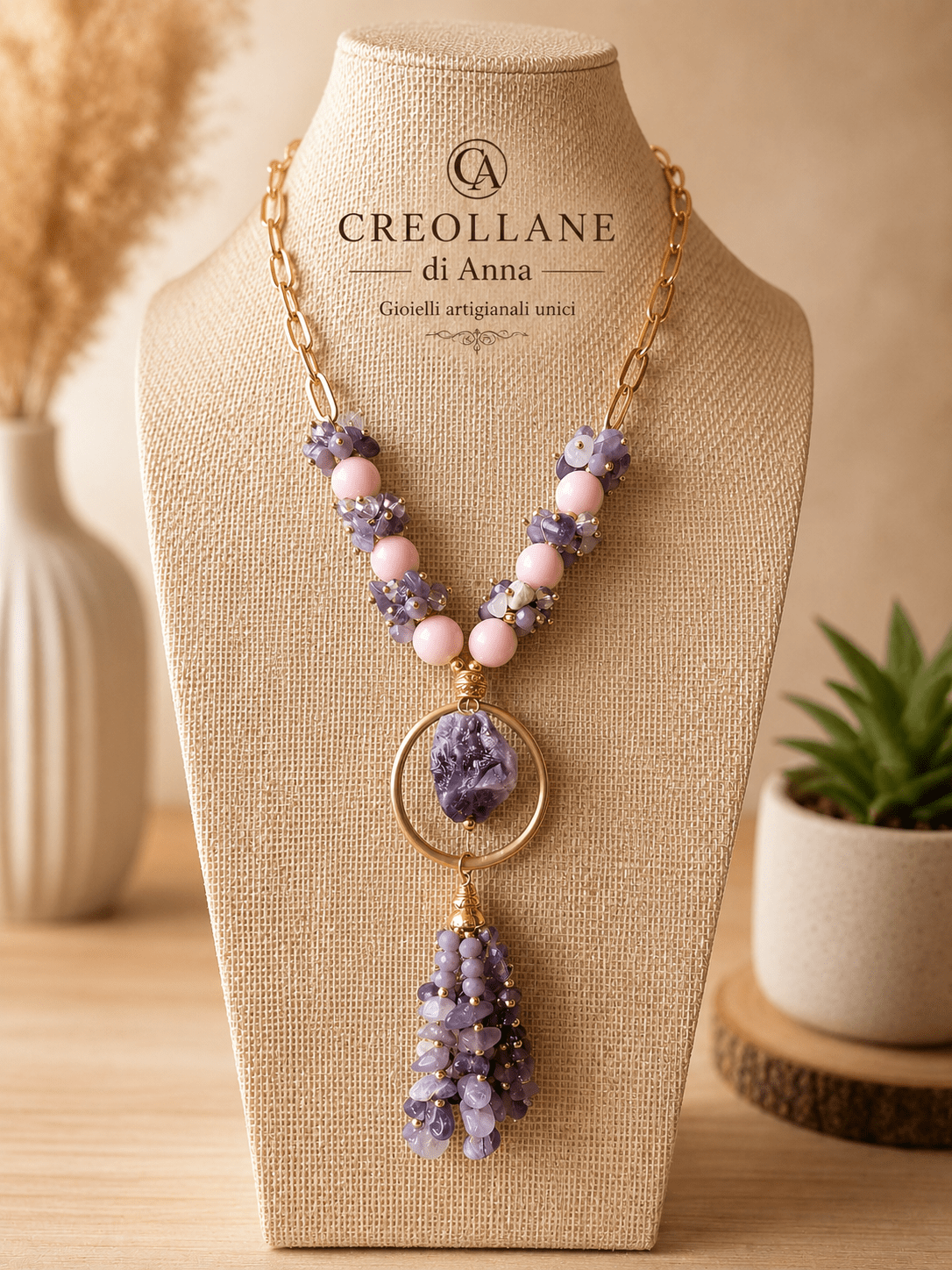 Collane Collana Artigianale Handmade | Ametista, Opale Rosa e Cristalli | Made in Italy - Handmade Made in Italy