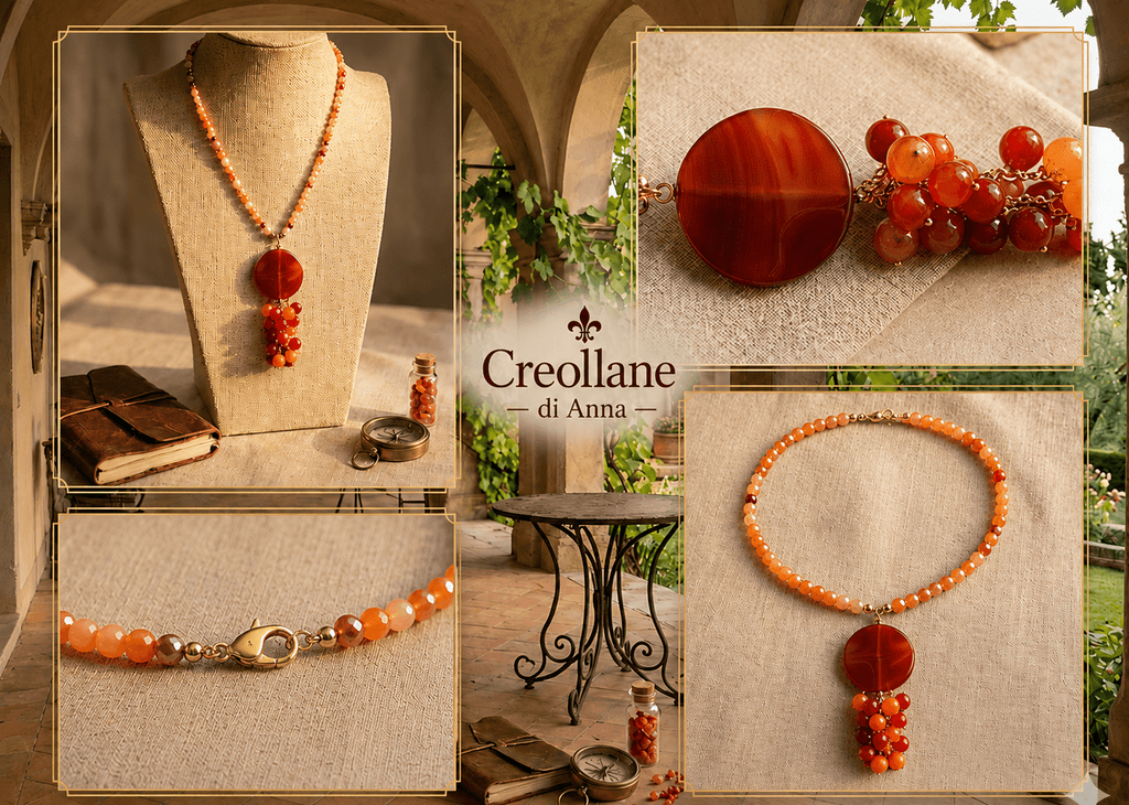 Collane Collana Artigianale Handmade | Cristalli e Ciondolo Corniola | Made in Italy - Handmade Made in Italy