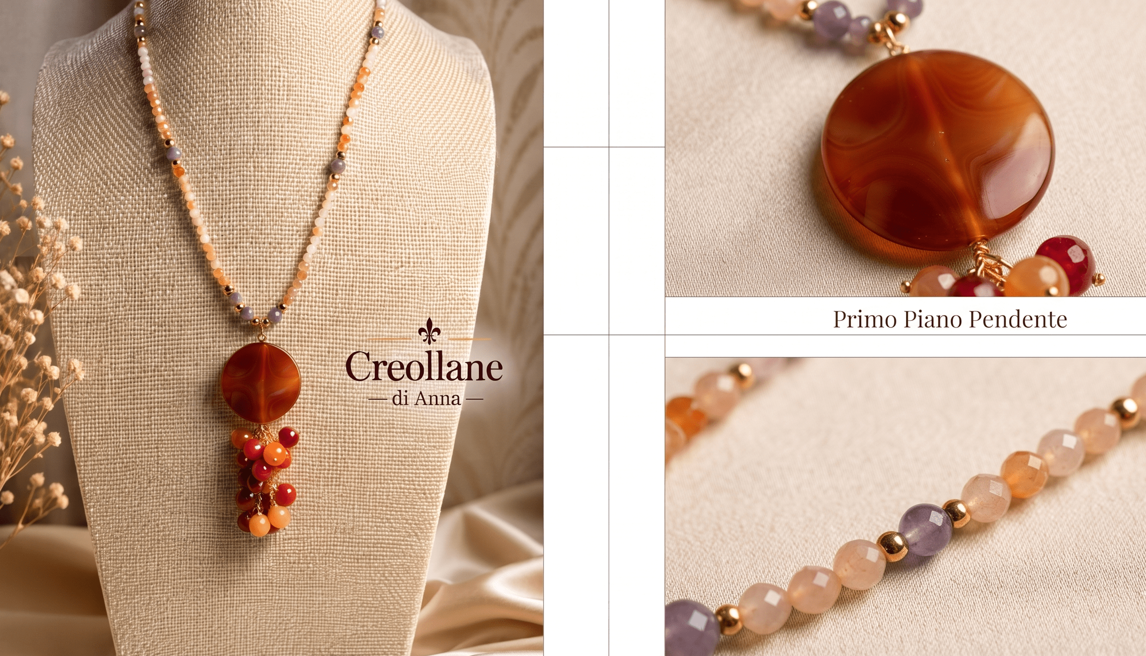 Collane Collana Artigianale Handmade | Cristalli e Ciondolo Corniola | Made in Italy - Handmade Made in Italy