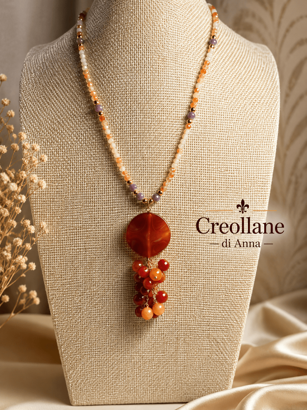 Collane Collana Artigianale Handmade | Cristalli e Ciondolo Corniola | Made in Italy - Handmade Made in Italy