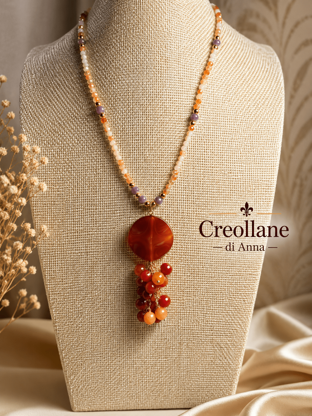 Collane Collana Artigianale Handmade | Cristalli e Ciondolo Corniola | Made in Italy - Handmade Made in Italy