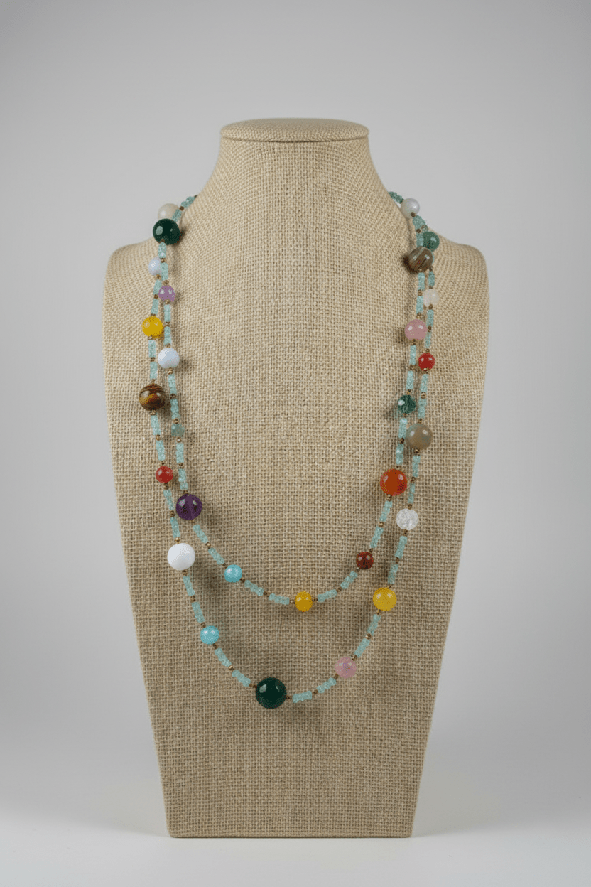 Collane Collana Artigianale Handmade | Cristalli Verde Acqua, Agate, Quarzi, Corniola e Occhi di Gatto | Made in Italy - Handmade Made in Italy