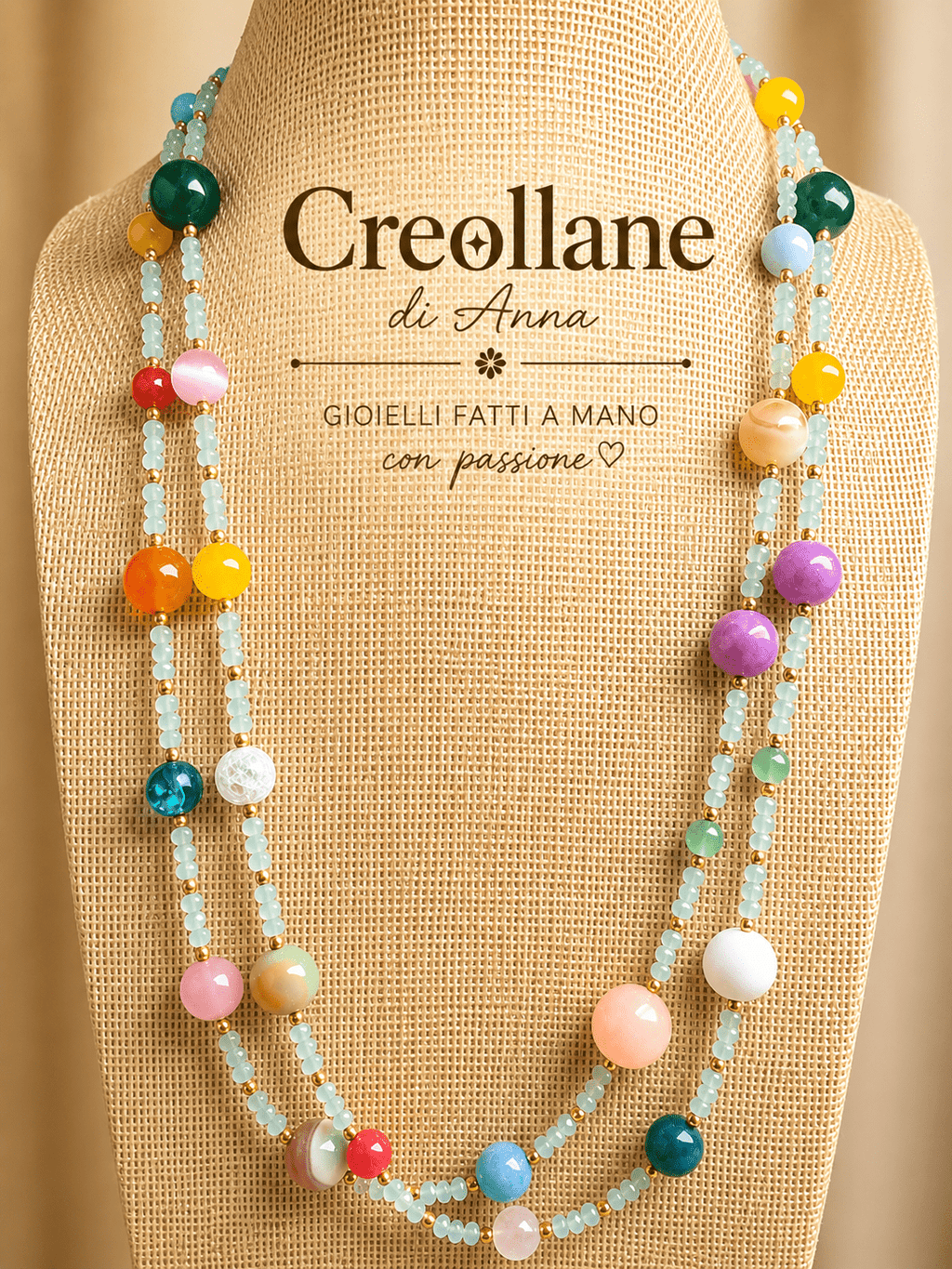 Collane Collana Artigianale Handmade | Cristalli Verde Acqua, Agate, Quarzi, Corniola e Occhi di Gatto | Made in Italy - Handmade Made in Italy
