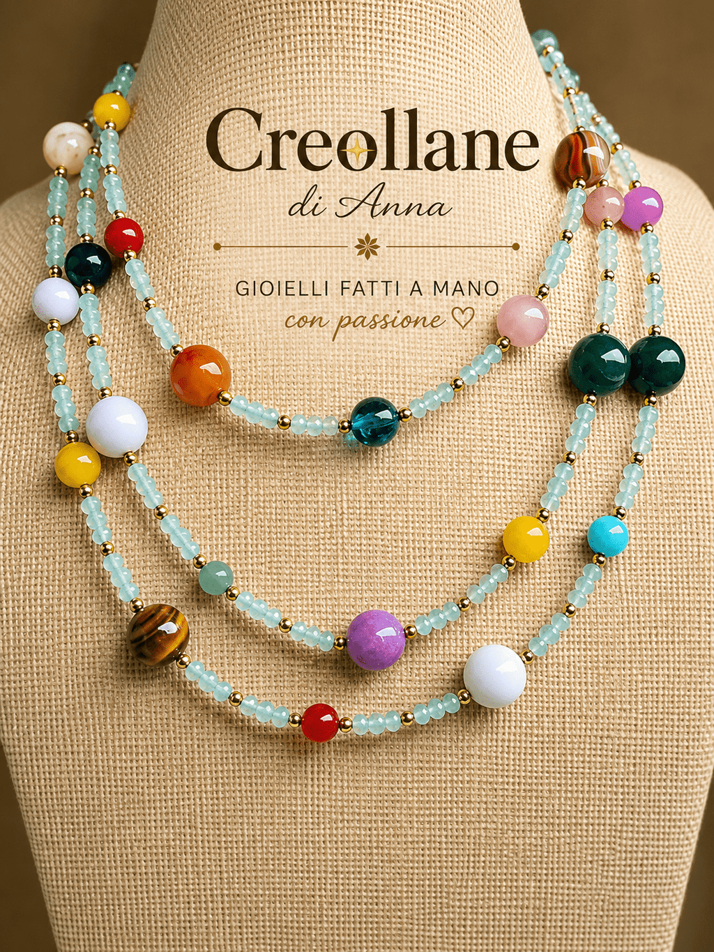 Collane Collana Artigianale Handmade | Cristalli Verde Acqua, Agate, Quarzi, Corniola e Occhi di Gatto | Made in Italy - Handmade Made in Italy