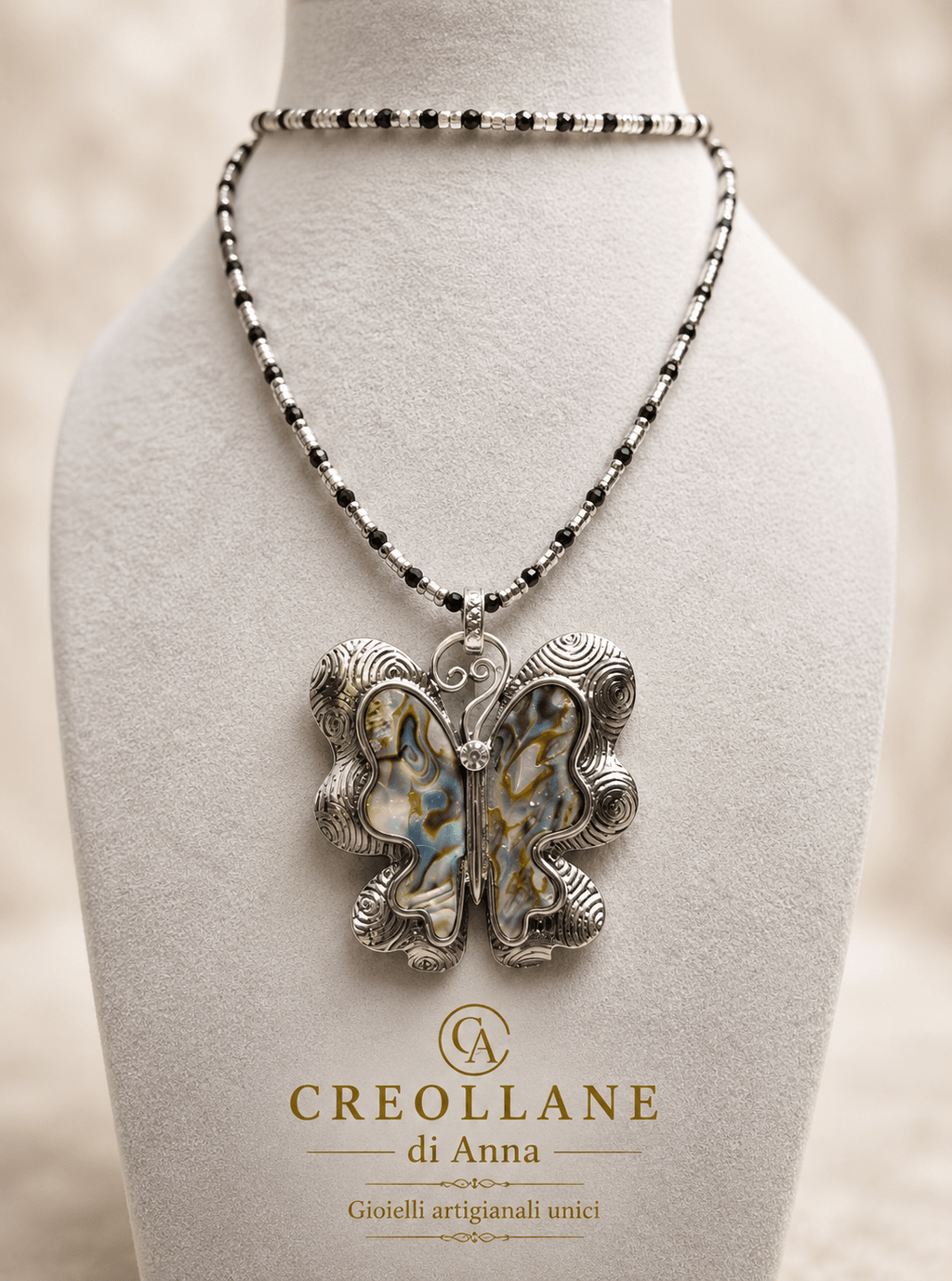 Collane Collana Artigianale Handmade | Onice ed Ematite con Ciondolo in Argento | Made in Italy - Handmade Made in Italy