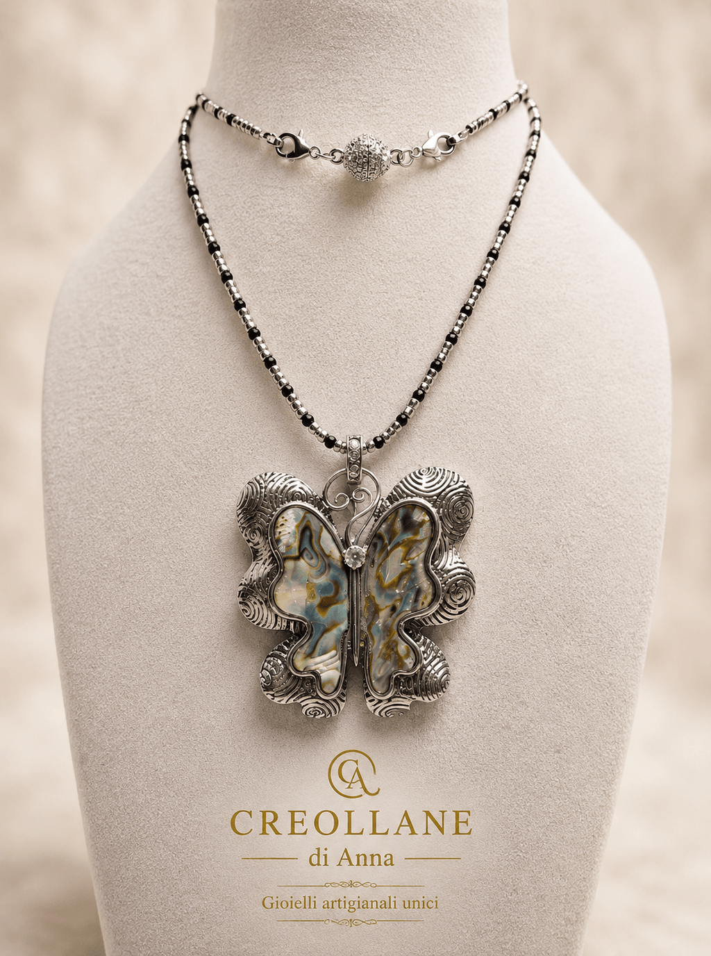 Collane Collana Artigianale Handmade | Onice ed Ematite con Ciondolo in Argento | Made in Italy - Handmade Made in Italy