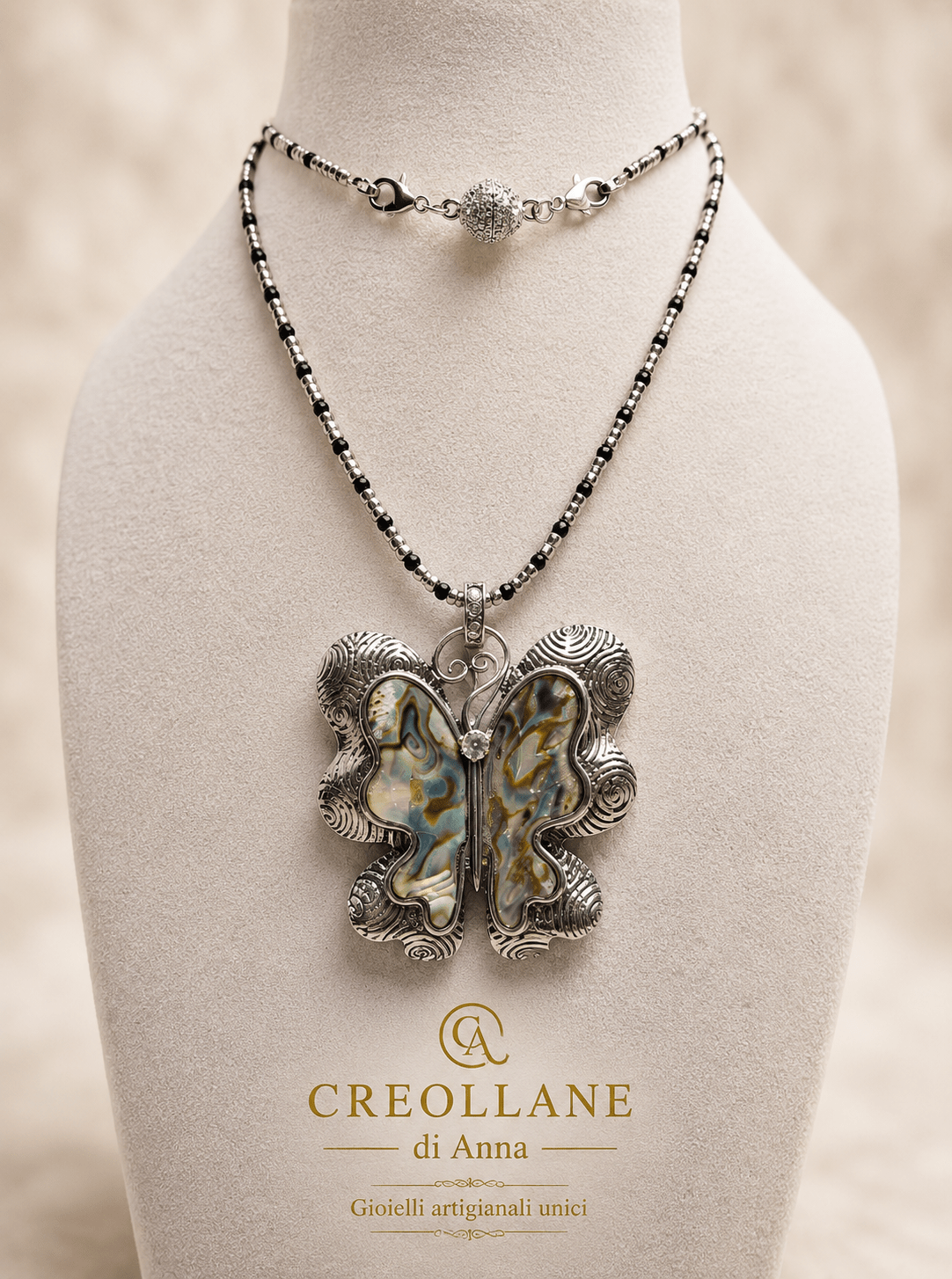 Collane Collana Artigianale Handmade | Onice ed Ematite con Ciondolo in Argento | Made in Italy - Handmade Made in Italy