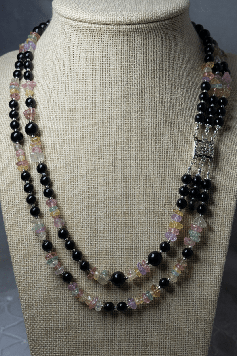 Collane Collana Artigianale Handmade | Onice Nero, Quarzi Colorati e Perle Naturali | Made in Italy - Handmade Made in Italy