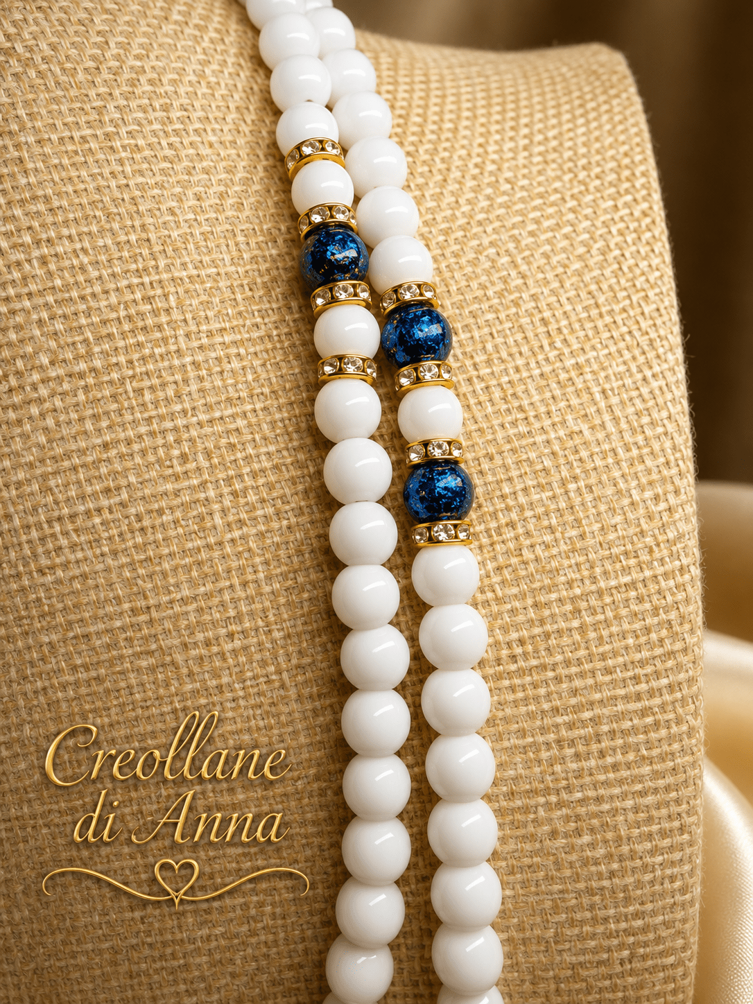 Collane Collana Artigianale Handmade | Opale Bianco, Pietra Vulcanica Blu e Swarovski | Made in Italy - Handmade Made in Italy