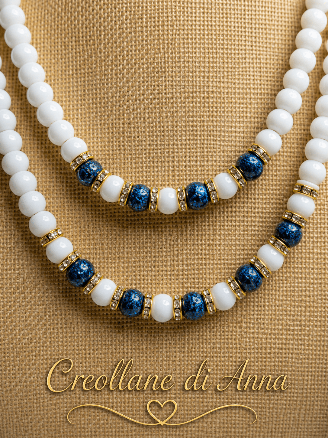 Collane Collana Artigianale Handmade | Opale Bianco, Pietra Vulcanica Blu e Swarovski | Made in Italy - Handmade Made in Italy