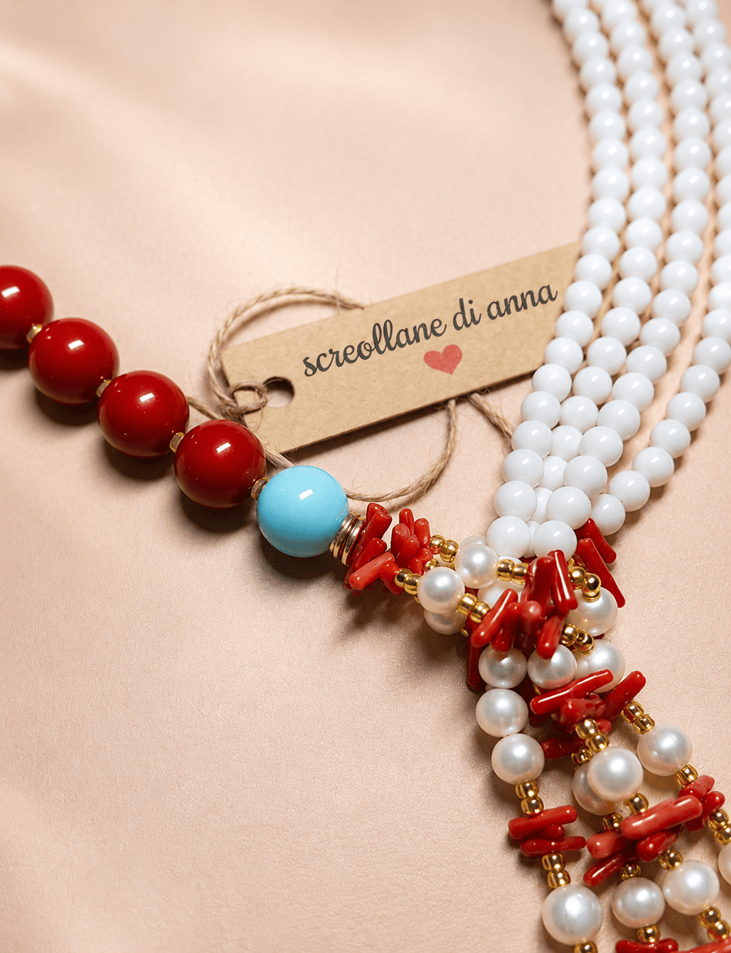Collane Collana Artigianale Handmade | Opale, Pasta di Corallo e Perle di Maiorca | Made in Italy - Handmade Made in Italy