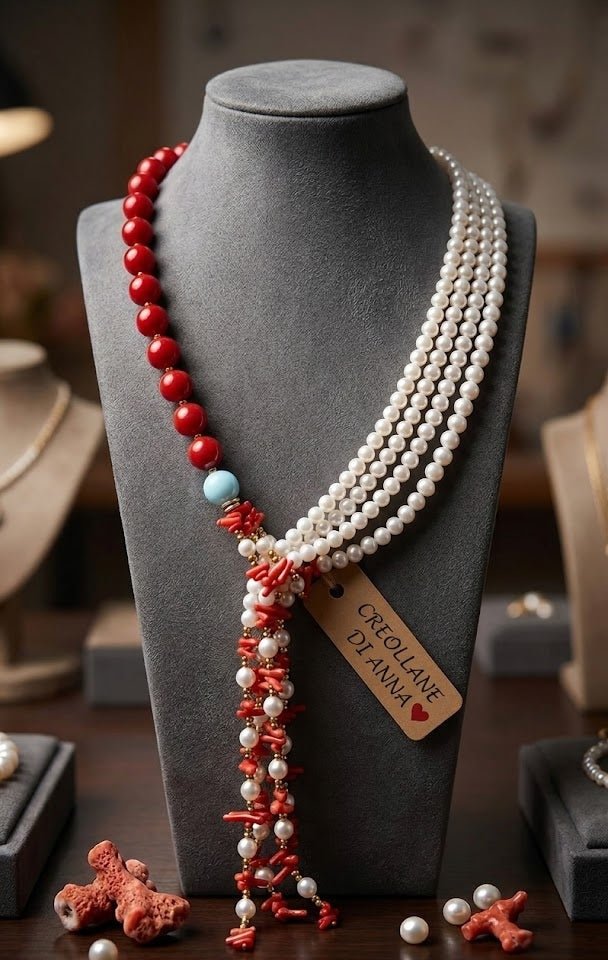 Collane Collana Artigianale Handmade | Opale, Pasta di Corallo e Perle di Maiorca | Made in Italy - Handmade Made in Italy