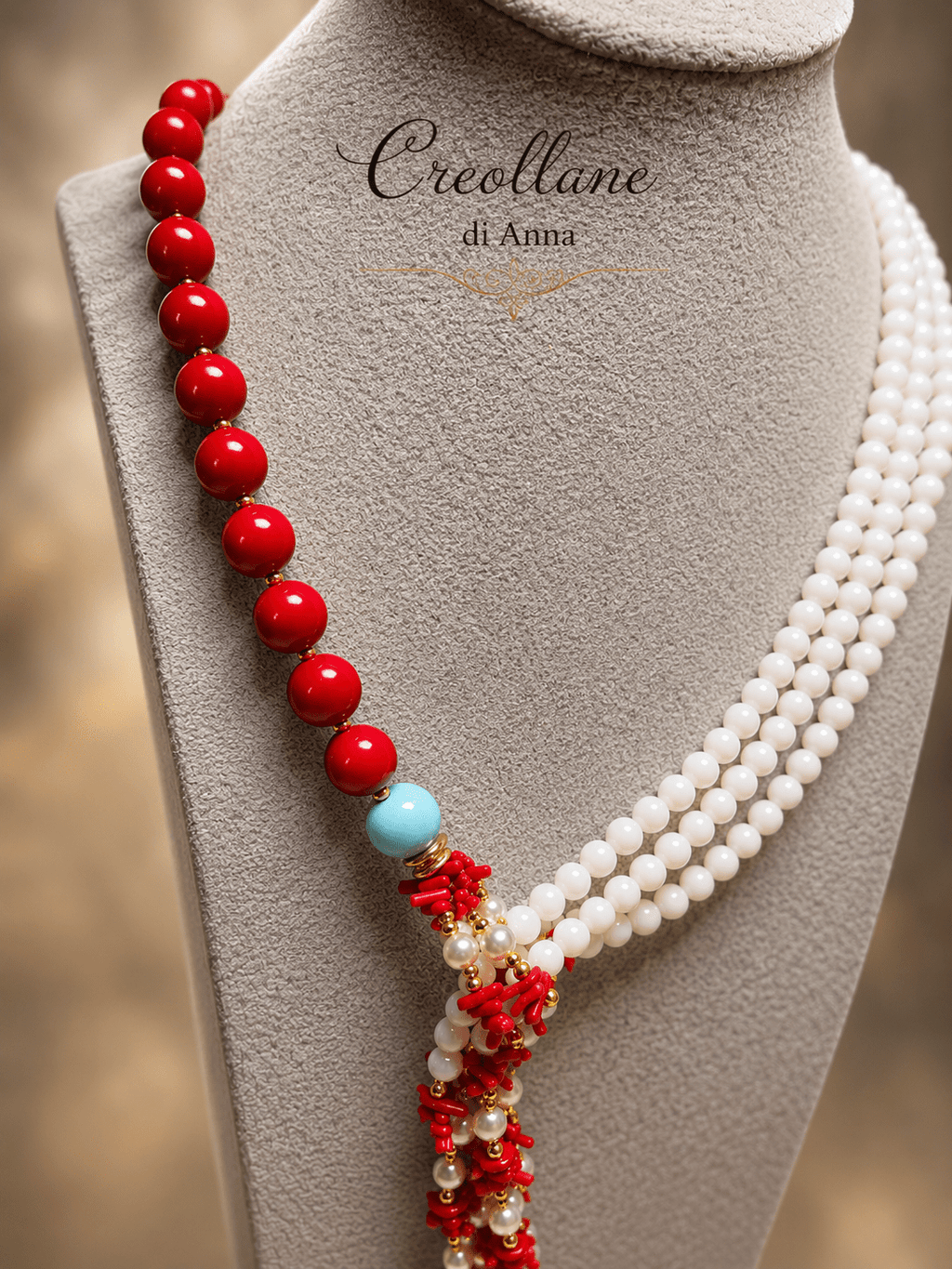 Collane Collana Artigianale Handmade | Opale, Pasta di Corallo e Perle di Maiorca | Made in Italy - Handmade Made in Italy