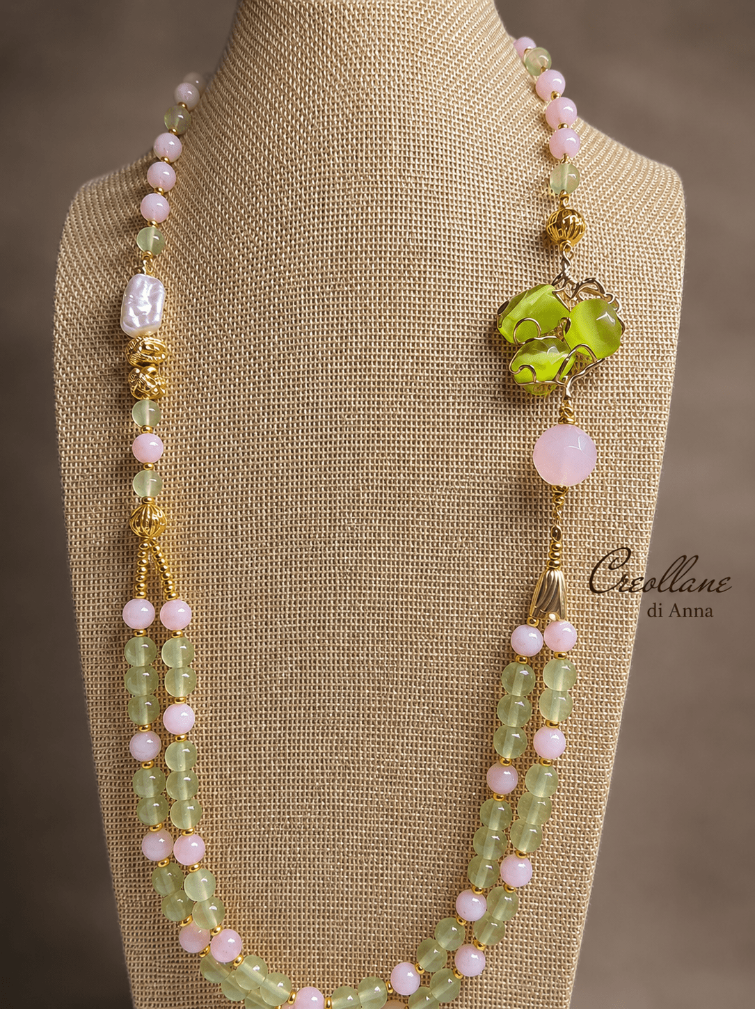 Collane Collana Artigianale Handmade | Perle Scaramazza, Occhio di Gatto, Quarzo Crepitante e Fluorite | Made in Italy - Handmade Made in Italy
