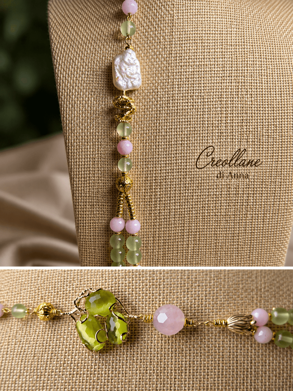 Collane Collana Artigianale Handmade | Perle Scaramazza, Occhio di Gatto, Quarzo Crepitante e Fluorite | Made in Italy - Handmade Made in Italy