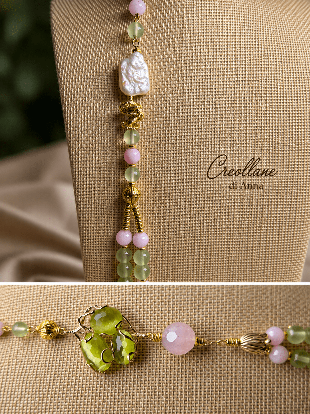 Collane Collana Artigianale Handmade | Perle Scaramazza, Occhio di Gatto, Quarzo Crepitante e Fluorite | Made in Italy - Handmade Made in Italy