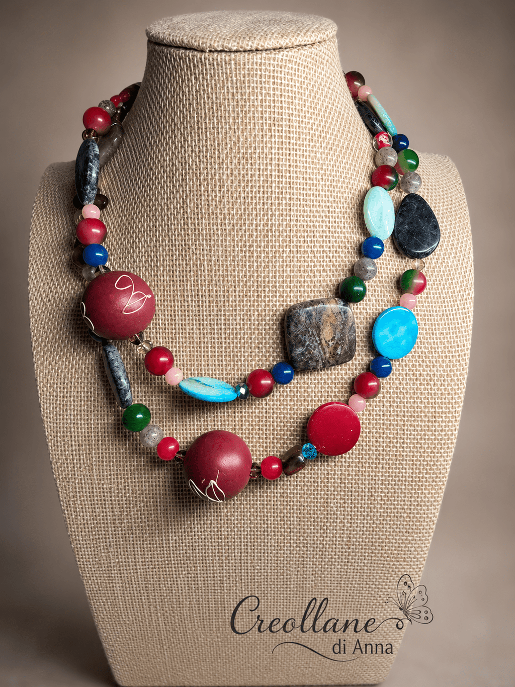 Collane Collana Artigianale Handmade | Pietre Naturali, Legno e Madreperla con Elementi in Legno | Made in Italy - Handmade Made in Italy