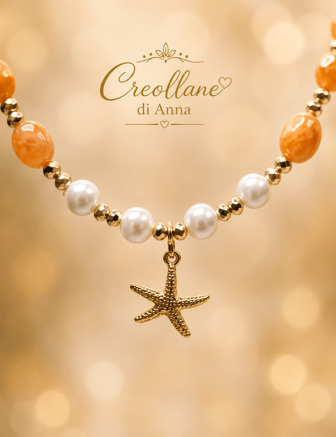 Collane Collana Artigianale Handmade | Quarzo Avventurina Arancione, Ematite, Perle di Maiorca e Charm Mare | Made in Italy - Handmade Made in Italy