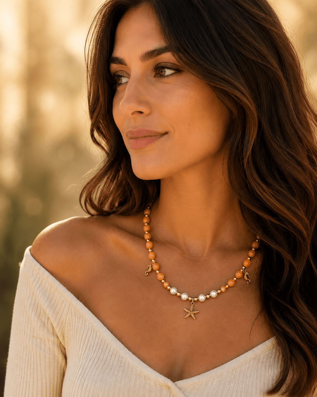 Collane Collana Artigianale Handmade | Quarzo Avventurina Arancione, Ematite, Perle di Maiorca e Charm Mare | Made in Italy - Handmade Made in Italy