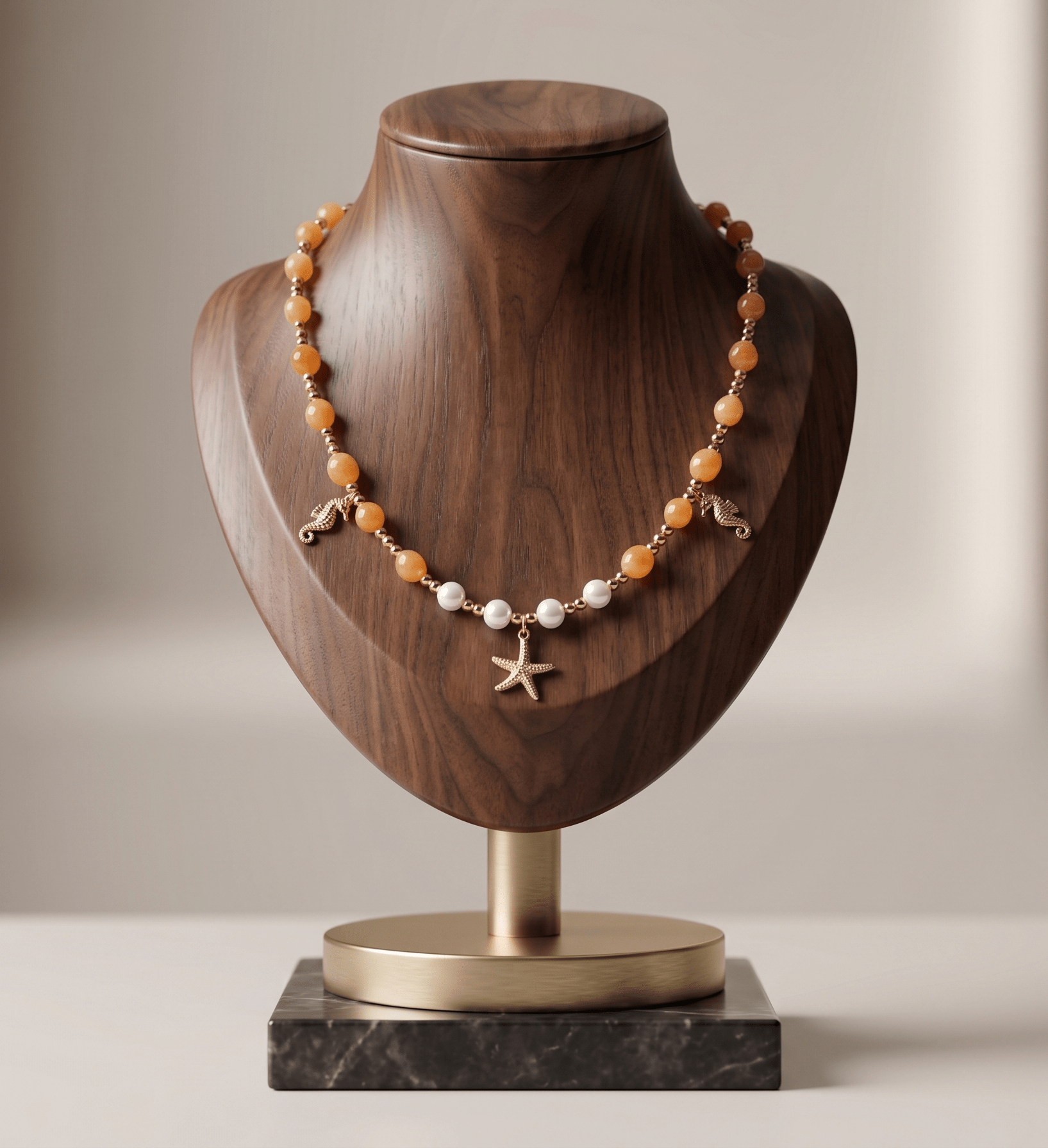 Collane Collana Artigianale Handmade | Quarzo Avventurina Arancione, Ematite, Perle di Maiorca e Charm Mare | Made in Italy - Handmade Made in Italy